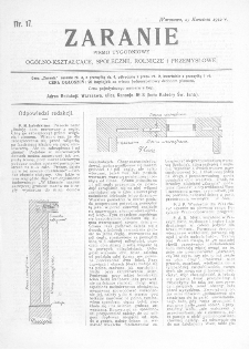 Zaranie : pismo tygodniowe og&oacute;lno-kształcące, społeczne, rolnicze i przemysłowe 1912, nr 17