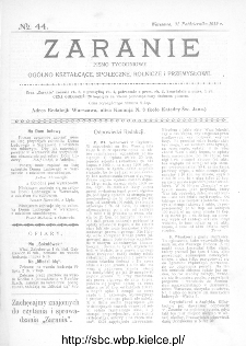 Zaranie : pismo tygodniowe og&oacute;lno-kształcące, społeczne, rolnicze i przemysłowe 1912, nr 44
