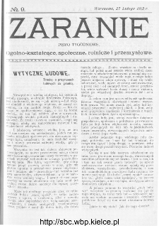 Zaranie : pismo tygodniowe og&oacute;lno-kształcące, społeczne, rolnicze i przemysłowe 1913, nr 9