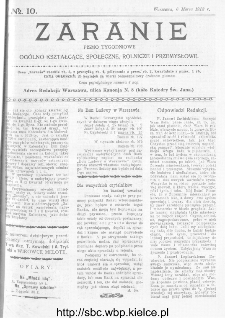 Zaranie : pismo tygodniowe og&oacute;lno-kształcące, społeczne, rolnicze i przemysłowe 1913, nr 10
