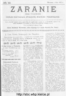 Zaranie : pismo tygodniowe og&oacute;lno-kształcące, społeczne, rolnicze i przemysłowe 1913, nr 19