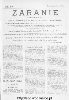 Zaranie : pismo tygodniowe og&oacute;lno-kształcące, społeczne, rolnicze i przemysłowe 1913, nr 33