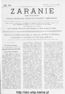 Zaranie : pismo tygodniowe og&oacute;lno-kształcące, społeczne, rolnicze i przemysłowe 1913, nr 34