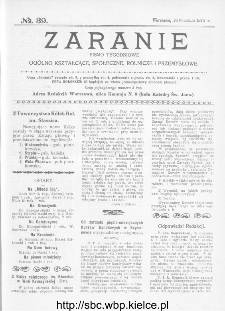 Zaranie : pismo tygodniowe og&oacute;lno-kształcące, społeczne, rolnicze i przemysłowe 1913, nr 39