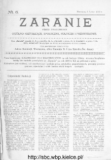 Zaranie : pismo tygodniowe og&oacute;lno-kształcące, społeczne, rolnicze i przemysłowe 1914, nr 6