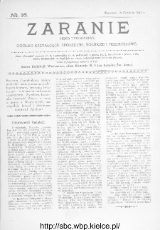 Zaranie : pismo tygodniowe og&oacute;lno-kształcące, społeczne, rolnicze i przemysłowe 1914, nr 16