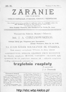 Zaranie : pismo tygodniowe og&oacute;lno-kształcące, społeczne, rolnicze i przemysłowe 1914, nr 21