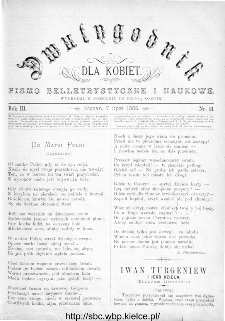 Dwutygodnik dla Kobiet : pismo beletrystyczne i naukowe, R.3, 1883, nr 21