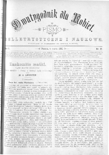 Dwutygodnik dla Kobiet : pismo beletrystyczne i naukowe, R.2 1882, nr 12