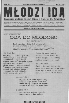 Młodzi Idą : czasopismo uczni&oacute;w Państw[owego] Gimnazjum im. Stefana Żeromskiego poświęcone sprawom młodzieży szkolnej : miesięcznik 1938, nr 10