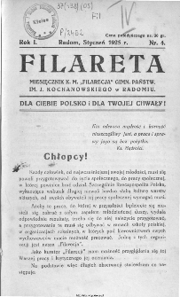 Filareta : miesięcznik K. M. "Filarecja" Gimnazjum Państwowego im. J. Kochanowskiego w Radomiu, 1925, nr 1 (4)