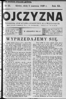Ojczyzna : tygodnik oświatowo-społeczny dla wszystkich, 1929, nr 22