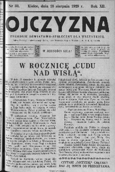 Ojczyzna : tygodnik oświatowo-społeczny dla wszystkich, 1929, nr 33