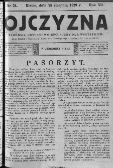 Ojczyzna : tygodnik oświatowo-społeczny dla wszystkich, 1929, nr 34