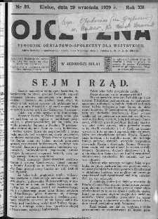 Ojczyzna : tygodnik oświatowo-społeczny dla wszystkich, 1929, nr 39