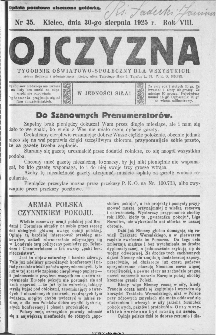 Ojczyzna : tygodnik oświatowo-społeczny dla wszystkich, 1925, nr 35