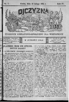 Ojczyzna : tygodnik oświatowo-społeczny dla wszystkich, 1921, nr 7