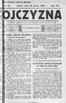 Ojczyzna : tygodnik oświatowo-społeczny dla wszystkich, 1924, nr 12