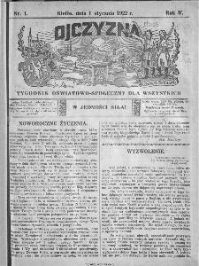 Ojczyzna : tygodnik oświatowo-społeczny dla wszystkich, 1922, nr 1
