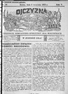 Ojczyzna : tygodnik oświatowo-społeczny dla wszystkich, 1922, nr 36